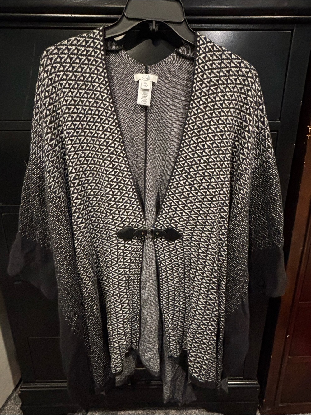 Croft & Barrow Black & White Geometric Open Front Cardigan